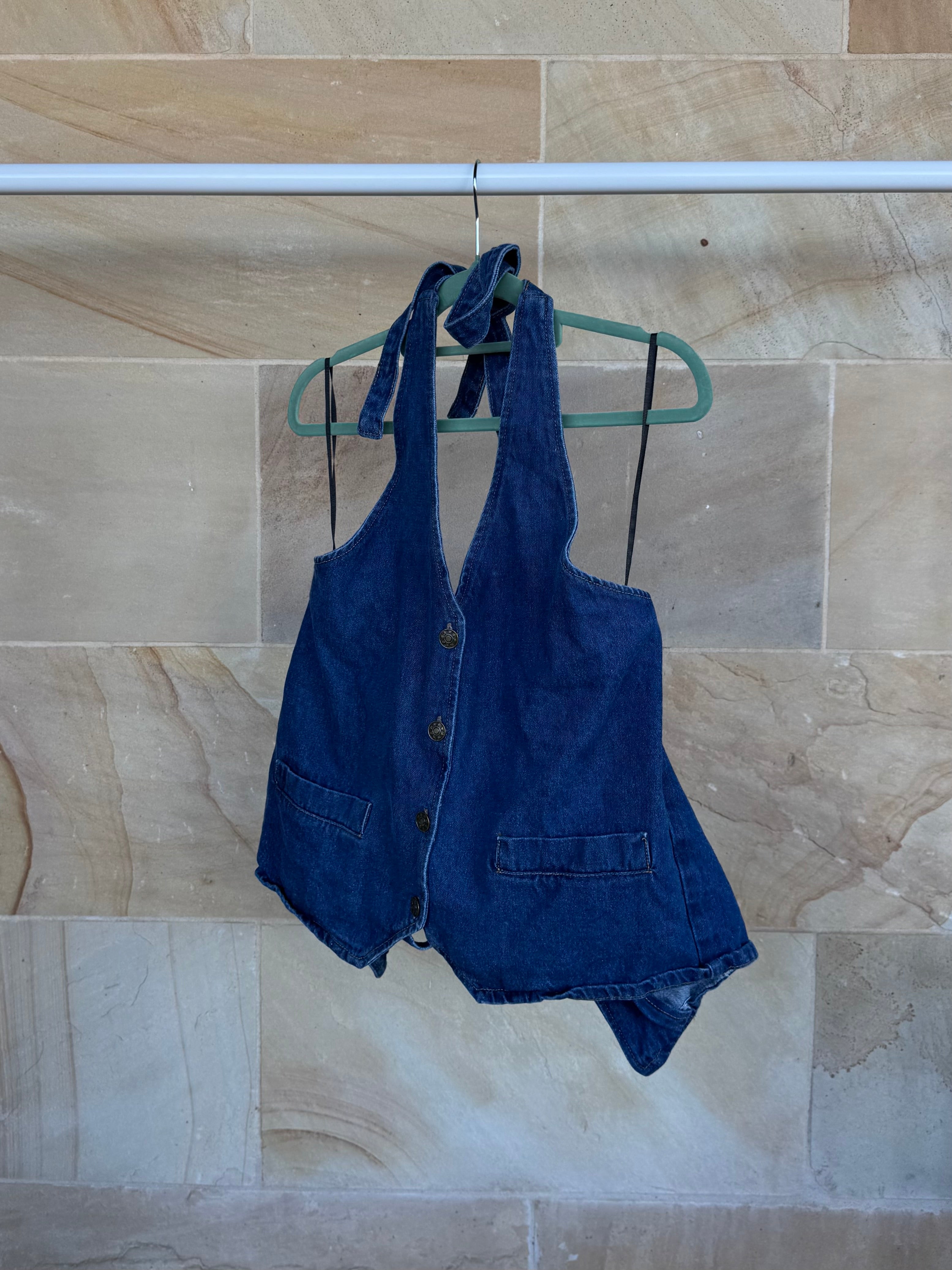 LIONESS DENIM HALTER TOP S